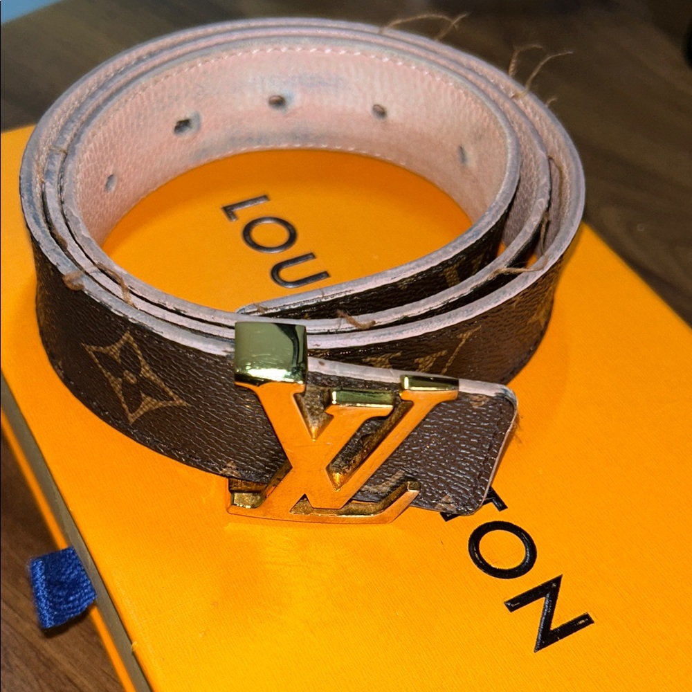 Louis Vuitton Brown Monogram Belt with Gold LV Buckle